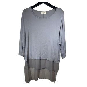 Bamboo by Creation Womens Tunic Gray Dolman Sleeve Chiffon Trim Size S/M